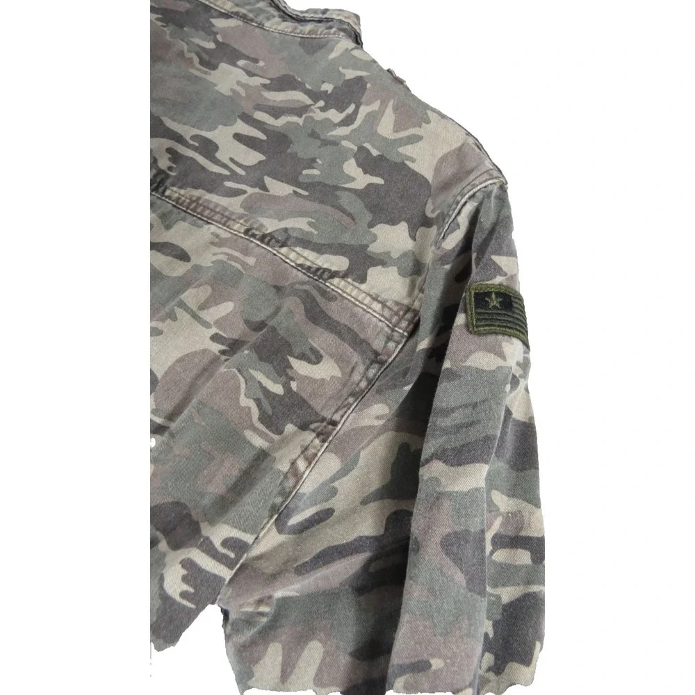 Lazer Men L Camo Military Utility Shirt Jacket Embroidered Wings Patch Shacket